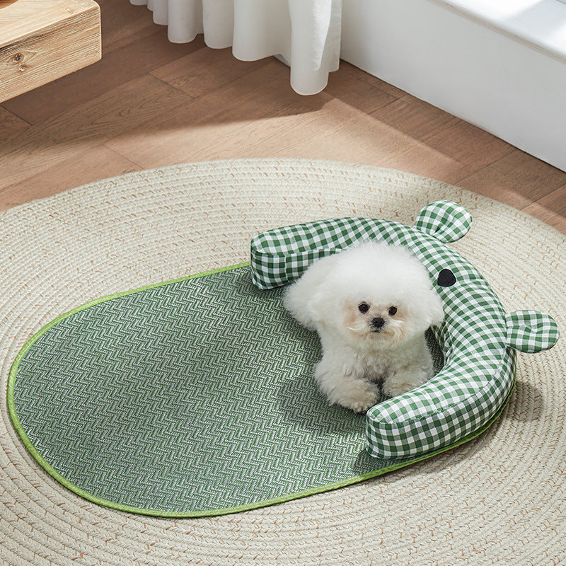 HKM-9453757 Comfortable Anti-Bite Pet Mattress for Small to Medium-Sized Dogs in Green and Yellow Bear Styles