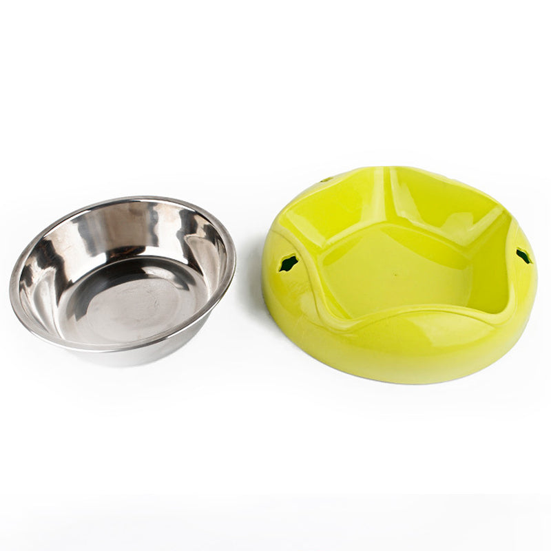 HKM-9453885 Stainless Steel Pet Bowl with PP Base ¨C Color Options: Blue, Yellow, Red, 18.1 cm Diameter, 4 cm Height