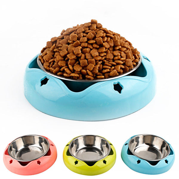 HKM-9453885 Stainless Steel Pet Bowl with PP Base ¨C Color Options: Blue, Yellow, Red, 18.1 cm Diameter, 4 cm Height