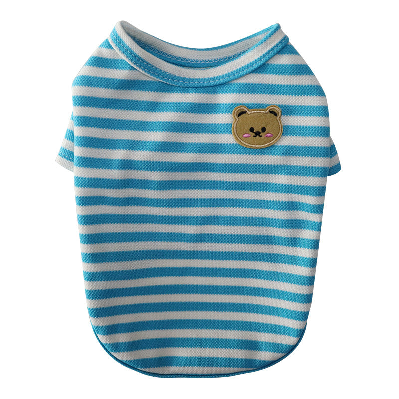 HKM-9454269 Breathable Cotton T-Shirt for Pets in Blue, Pink, Green, Purple, and Yellow - Sizes S to 2XL