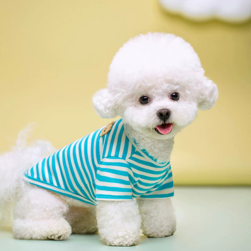 HKM-9454269 Breathable Cotton T-Shirt for Pets in Blue, Pink, Green, Purple, and Yellow - Sizes S to 2XL