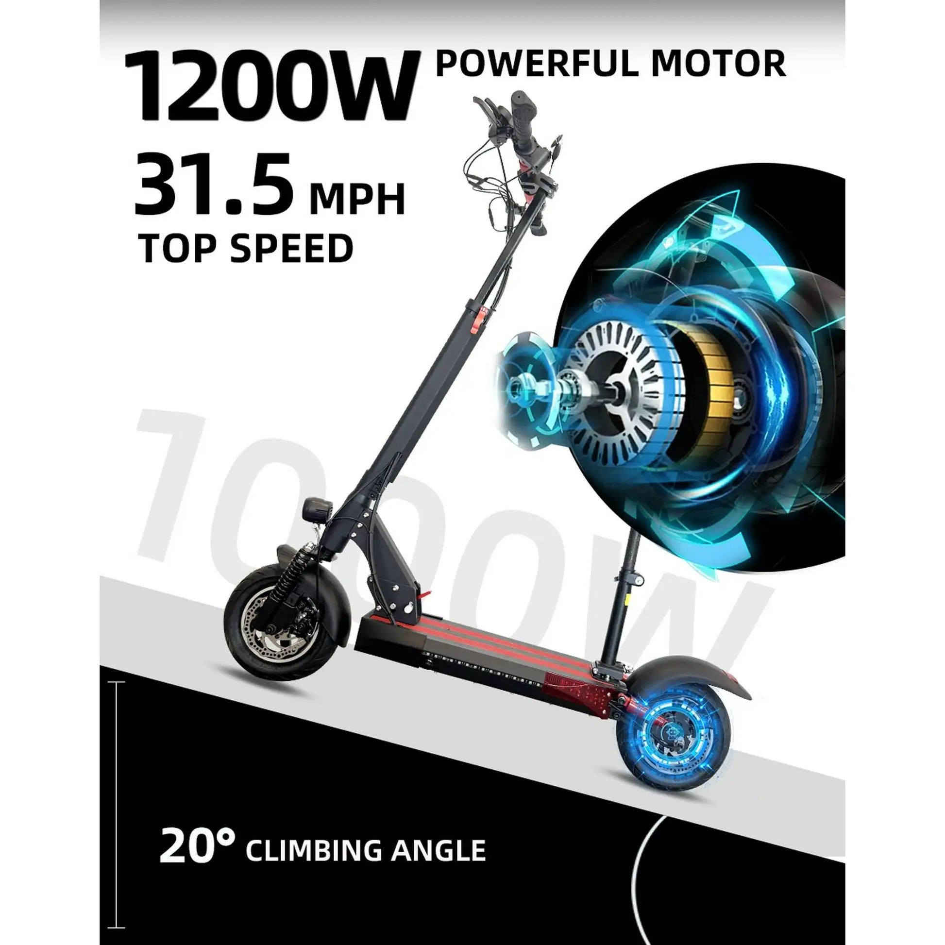 HKM-945491 Electric Kick Scooter, 1200W Motor, 60km Range, 55km/h Speed, Full Suspension, Waterproof, Foldable Design