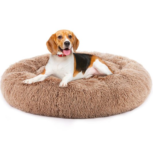 HKM-9455549 Fluffy Plush Faux Fur Cat Bed - 24 Inch Anti-Slip Design for Pets Up to 25 lbs