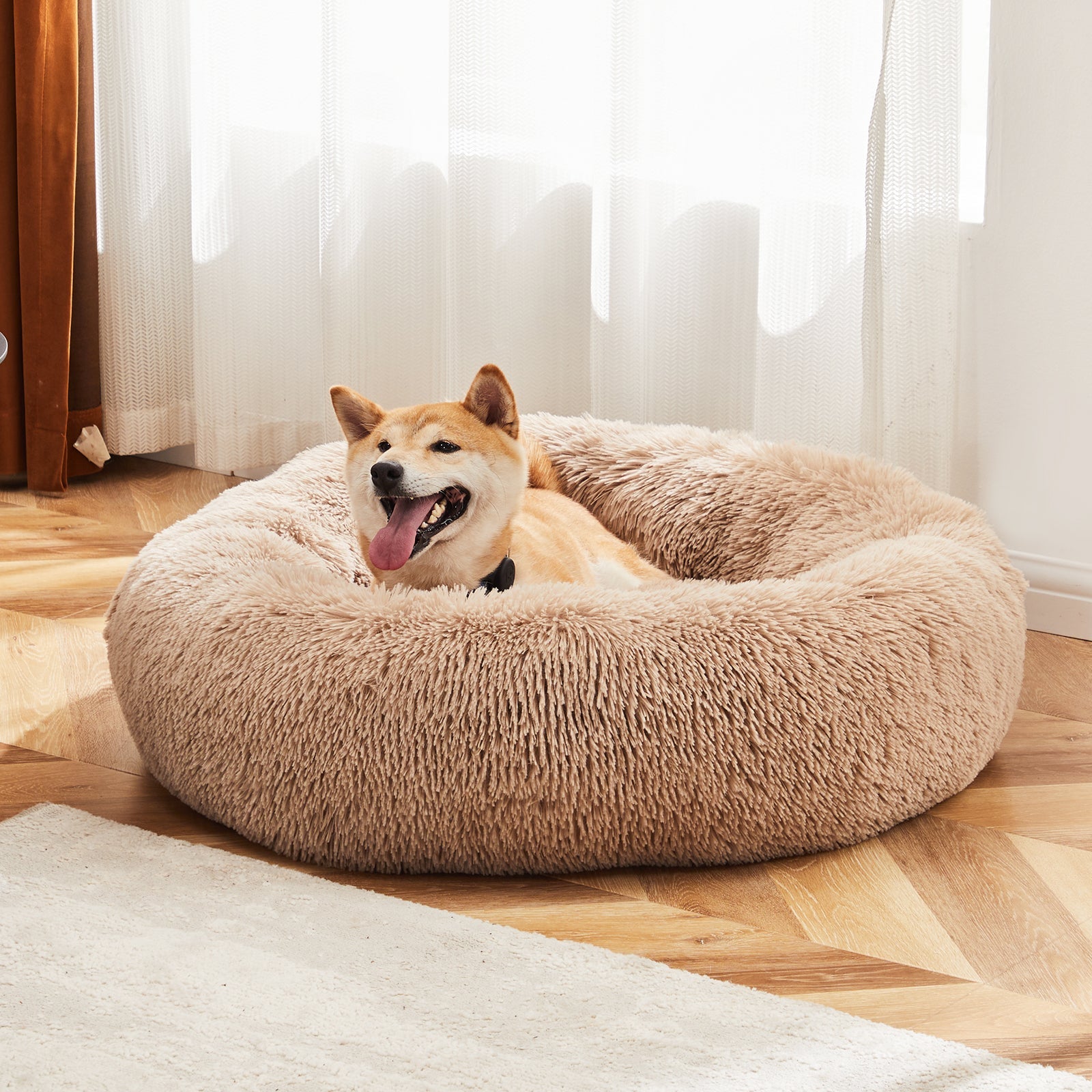 HKM-9455549 Fluffy Plush Faux Fur Cat Bed - 24 Inch Anti-Slip Design for Pets Up to 25 lbs