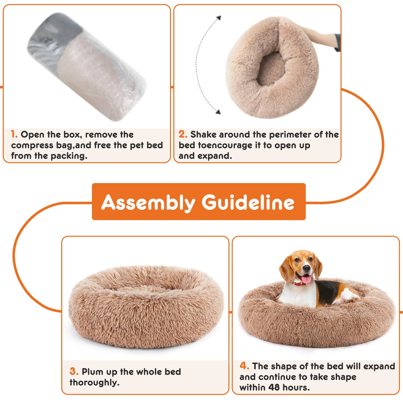 HKM-9455549 Fluffy Plush Faux Fur Cat Bed - 24 Inch Anti-Slip Design for Pets Up to 25 lbs