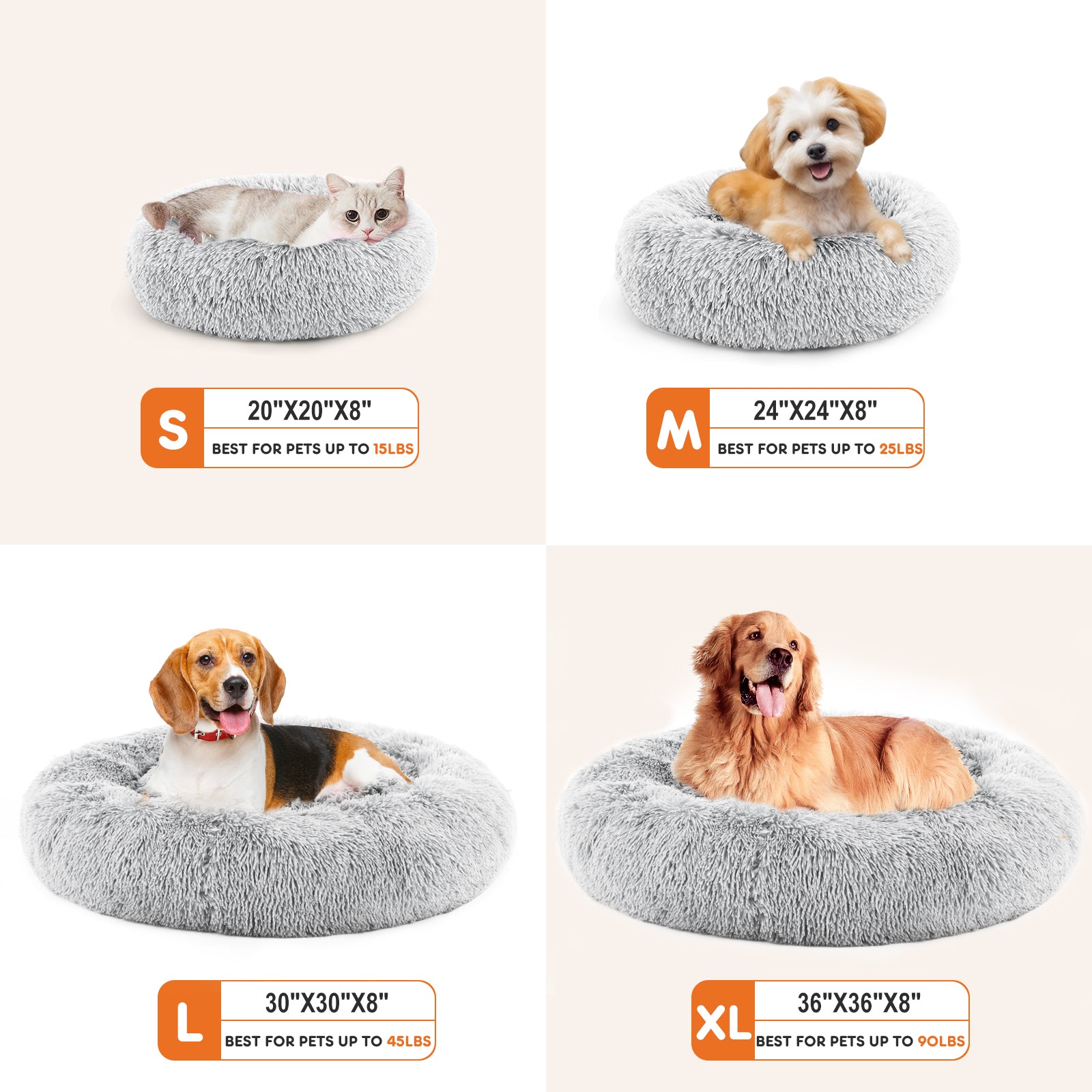 HKM-9455549 Fluffy Plush Faux Fur Cat Bed - 24 Inch Anti-Slip Design for Pets Up to 25 lbs