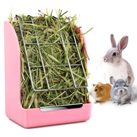 HKM-9455933 Small Animal Spring Grass Feeder for Rabbits and Guinea Pigs, Anti-Bite Plastic and Galvanized Mesh, 18cm x 14cm x 9cm
