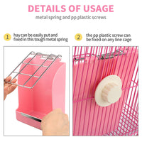 HKM-9455933 Small Animal Spring Grass Feeder for Rabbits and Guinea Pigs, Anti-Bite Plastic and Galvanized Mesh, 18cm x 14cm x 9cm