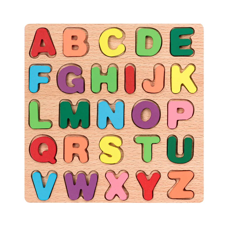 HKM-945619 Wooden Educational Puzzle - Hand Grasp Number & Letter Blocks for Early Learning
