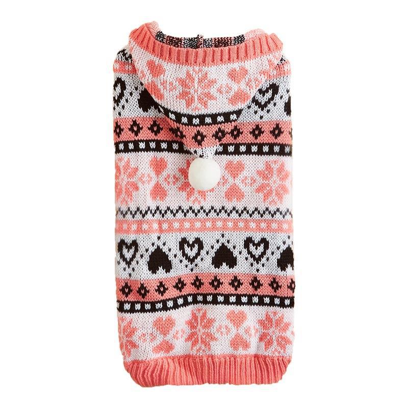 HKM-9457469 Warm Knitted Dog Sweater with Snowflake Love Stripes in Pink, Blue, Gray - for All Sizes