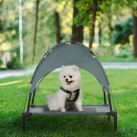 HKM-9458109 Elevated Dog Bed with Removable Canopy Shade, Outdoor Cot for Medium Pets, 30-Inch Gray