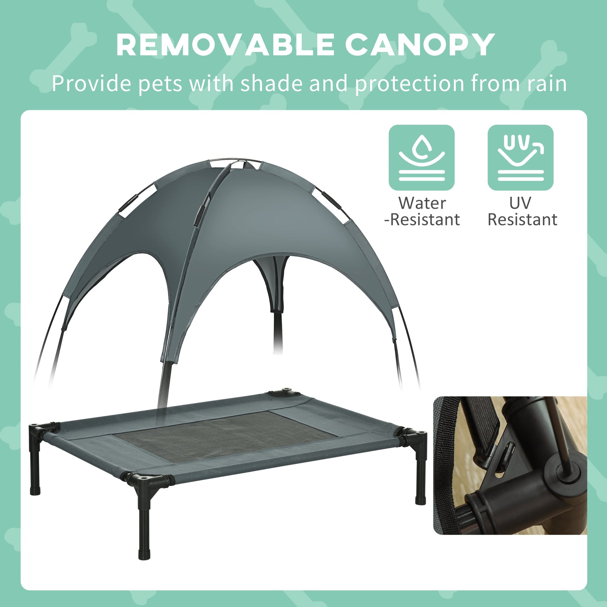 HKM-9458109 Elevated Dog Bed with Removable Canopy Shade, Outdoor Cot for Medium Pets, 30-Inch Gray