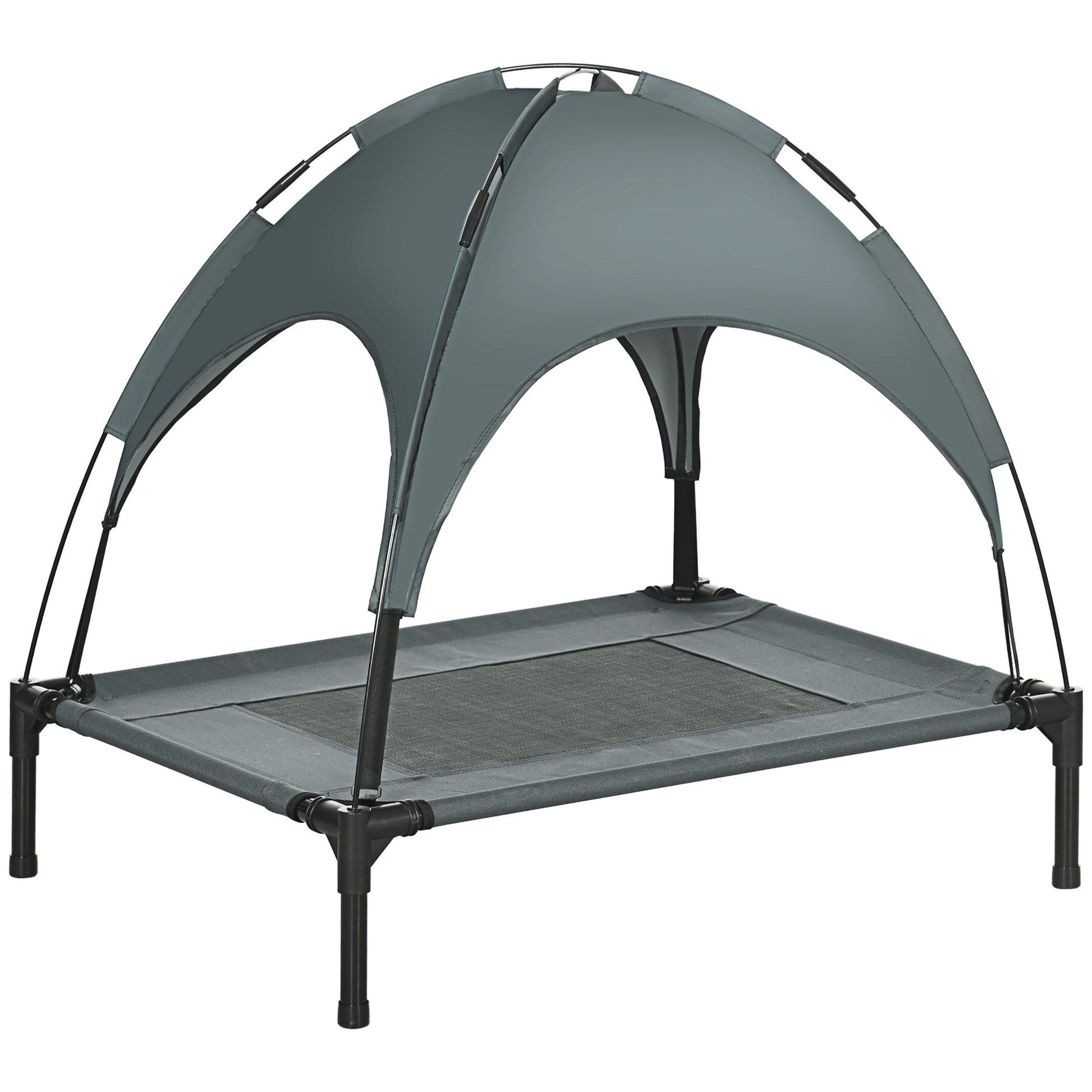 HKM-9458109 Elevated Dog Bed with Removable Canopy Shade, Outdoor Cot for Medium Pets, 30-Inch Gray
