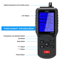 HKM-945811 Air Quality Tester with LCD - CO2, TVOC, HCHO Meter, Thermometer, and Humidity Monitor with Lithium Battery