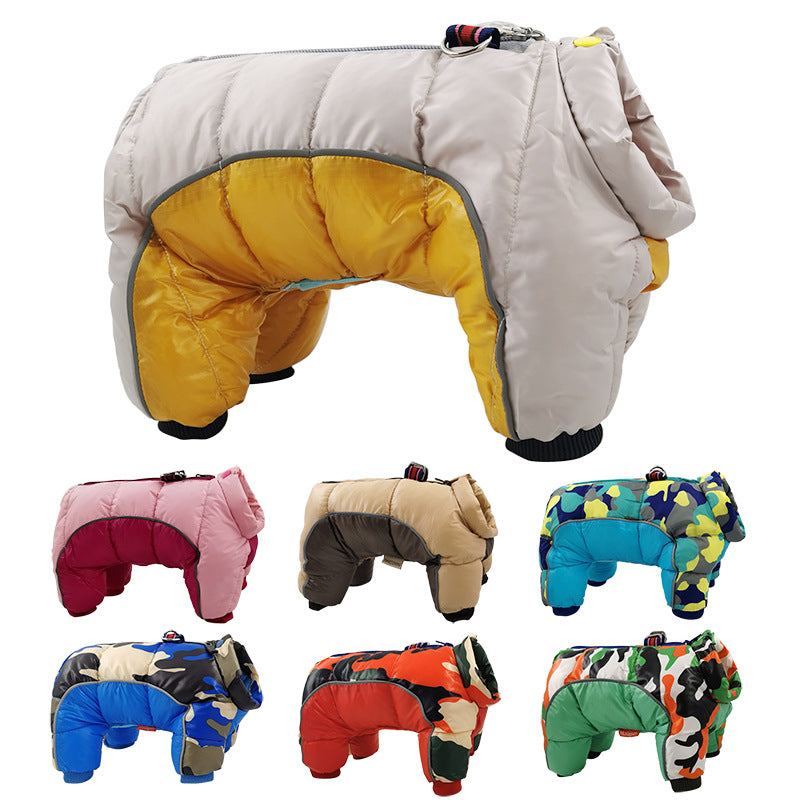 HKM-9459133 Waterproof Cotton Padded Camouflage Dog Jacket for Cold Weather - Four-Legged Design, Sizes 10 to 26