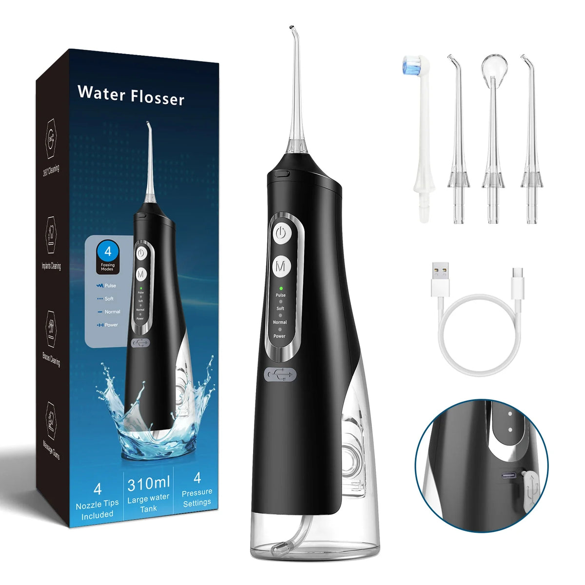 HKM-945939 Portable Electric Water Flosser with 310ml Large Tank for Effective Oral Care