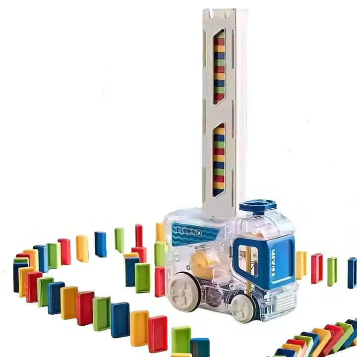 HKM-946195 Educational Domino Building Block Set with Mini Electric Car - Creative Early Learning Toy for Kids 4-6M, 7-9M