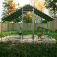 HKM-9463101 Large Walk-In Metal Chicken Coop with Waterproof Cover and Galvanized Wire for Poultry and Small Animals