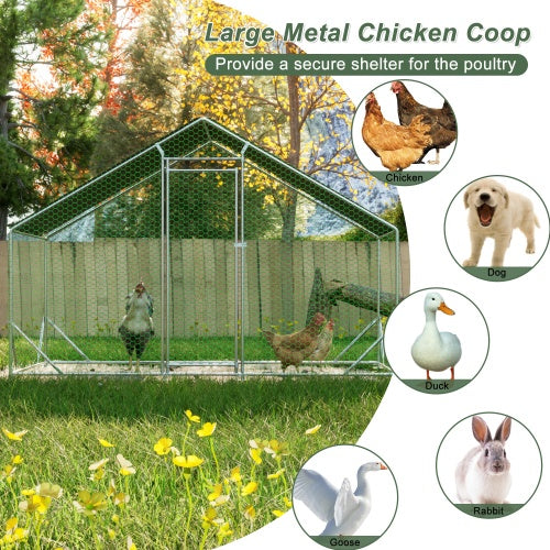 HKM-9463101 Large Walk-In Metal Chicken Coop with Waterproof Cover and Galvanized Wire for Poultry and Small Animals