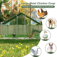 HKM-9463101 Large Walk-In Metal Chicken Coop with Waterproof Cover and Galvanized Wire for Poultry and Small Animals