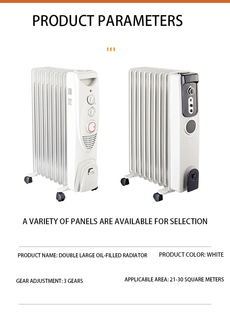 HKM-946387 Electric Oil Filled Radiator Heater with 9/11/13 Fins, 2000W Fast Heating and Adjustable Thermostat for Large Rooms
