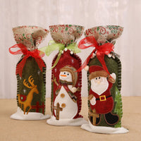HKM-946387 Festive Wine Bottle Covers with Snowman, Deer, and Santa Designs - Fabric, 34x14.5cm