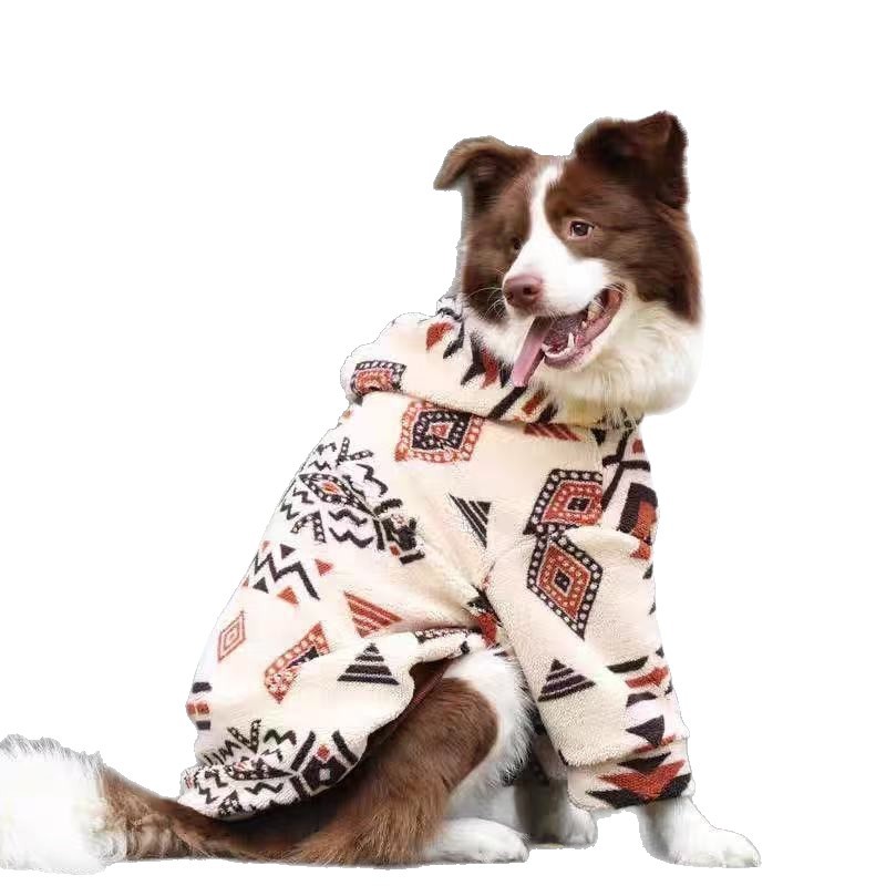HKM-9463997 Thick Warm Arctic Fleece Winter Coat for Large Dogs in Beige Apricot and Green