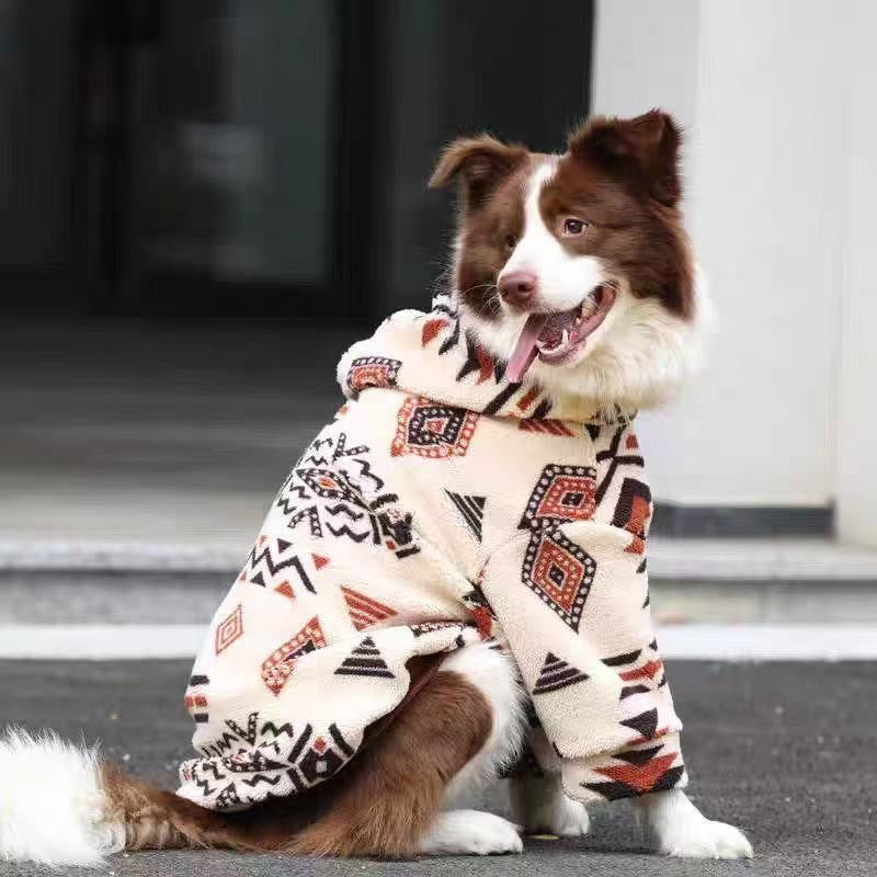 HKM-9463997 Thick Warm Arctic Fleece Winter Coat for Large Dogs in Beige Apricot and Green