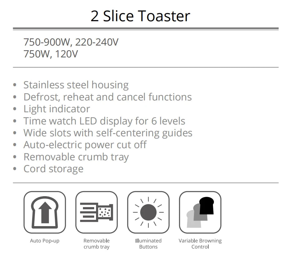 HKM-946515 2-Slice Toaster with Time Watch LED Display and Auto Power Cut Off, Removable Crumb Tray, Black