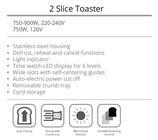 HKM-946515 2-Slice Toaster with Time Watch LED Display and Auto Power Cut Off, Removable Crumb Tray, Black
