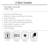 HKM-946515 2-Slice Toaster with Time Watch LED Display and Auto Power Cut Off, Removable Crumb Tray, Black