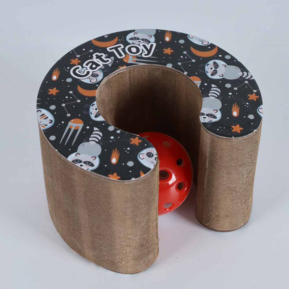 HKM-9465405 Accordion Cat Scratch Board with Changeable Track Balls - Corrugated Paper Cat Toy in Pink, Black, White