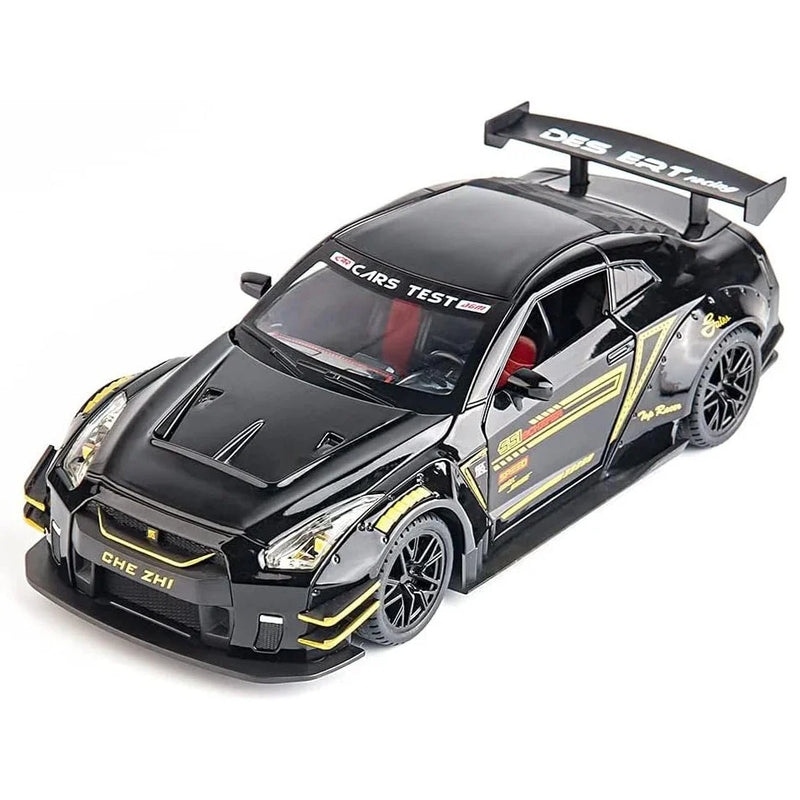 HKM-946579 1:24 Diecast Metal Nissan GTR Sports Car with Sound and Light, Pullback Action, Alloy Model for Ages 5 and Up