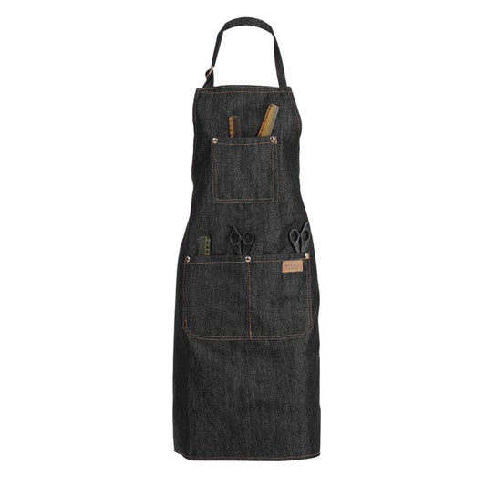 HKM-946579 Vulcanized Black Denim Sleeveless Halterneck Work Apron for Versatile Use