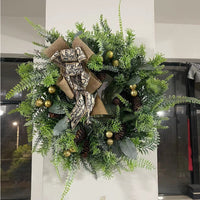 HKM-946899 Christmas Pine Cone and Pine Needle Artificial Wreath, White Spray Finish, 40cm