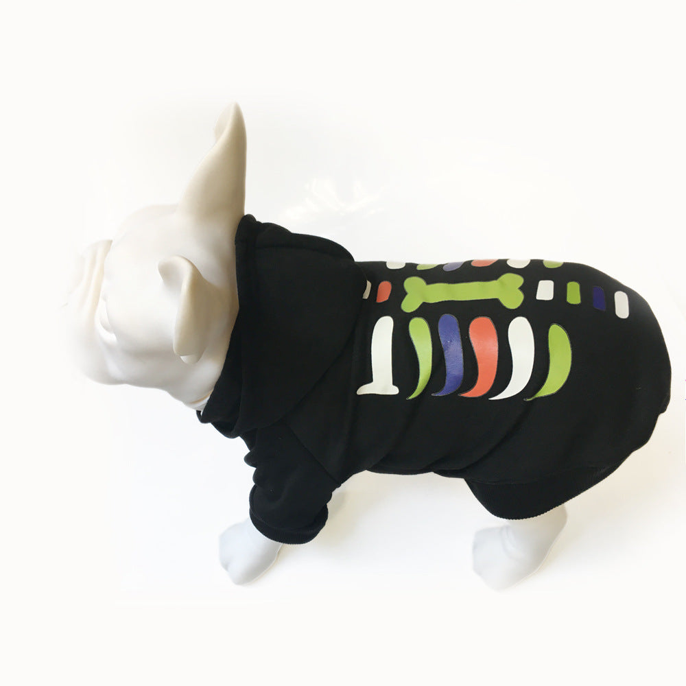 HKM-9470269 Holiday Dress Coat and Cotton Sweater for Small and Medium-sized Dogs in Halloween Bones Design
