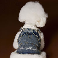 HKM-9470781 Denim Suspender Skirt for Small and Medium Dogs - Casual Sleeveless Design, 100% Cotton