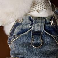 HKM-9470781 Denim Suspender Skirt for Small and Medium Dogs - Casual Sleeveless Design, 100% Cotton