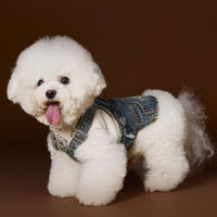 HKM-9470781 Denim Suspender Skirt for Small and Medium Dogs - Casual Sleeveless Design, 100% Cotton