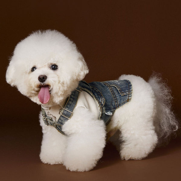 HKM-9470781 Denim Suspender Skirt for Small and Medium Dogs - Casual Sleeveless Design, 100% Cotton