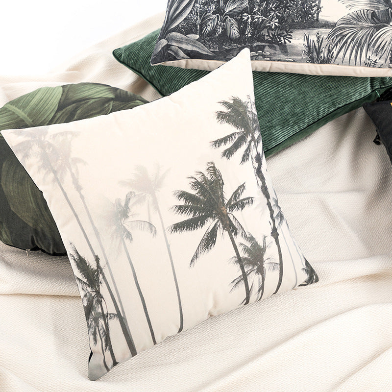 HKM-947091 American Country Vintage Plush Jacquard Pillowcase - Deep Forest and Sandy, 45x45CM & 30x50CM