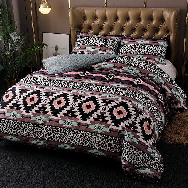 HKM-947091 Bohemian Ethnic Style Three-Piece Bedding Set – Floral Design, Twin to King Sizes Available