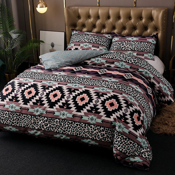 HKM-947091 Bohemian Ethnic Style Three-Piece Bedding Set – Floral Design, Twin to King Sizes Available