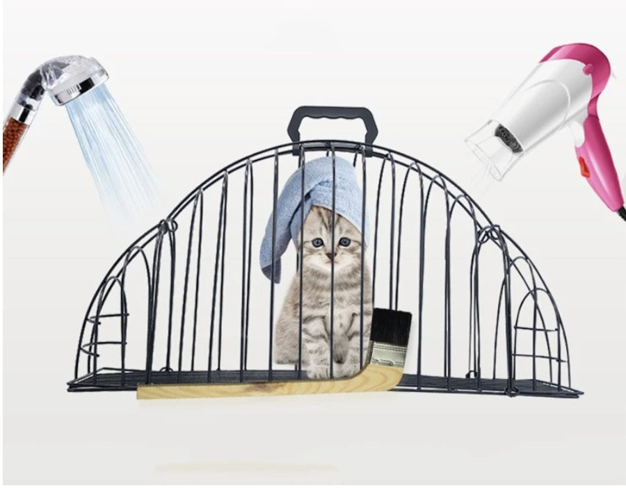 HKM-9472829 Stainless Steel Cat Bath and Transport Cage for Pets Under 3 kg - Compact Size 46.5*14*17.5cm