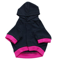 HKM-9473341 Hooded Cotton T-Shirt for Small Dogs - Comfortable Leisure Wear in Black with Rose Red Edging