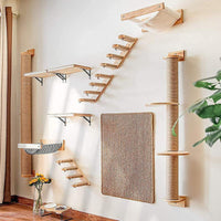 HKM-9474621 Wooden Cat Climbing Frame with Flax Cordage Wall Jumping Platform