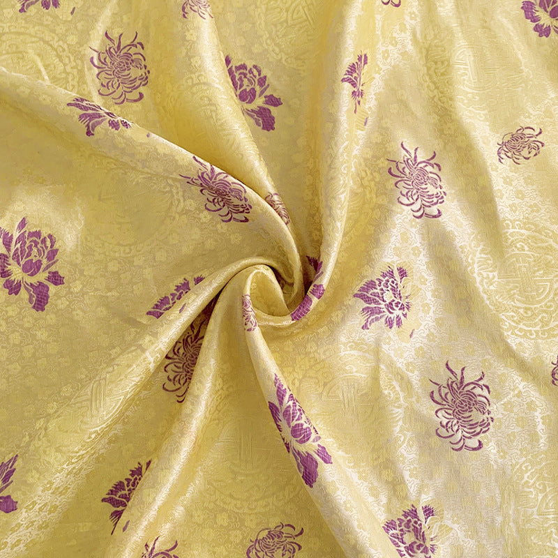 HKM-947603 Handmade Yellow Nylon Satin Fabric for DIY Projects - 90cm Wide Brocade for Clothing, Decor, and Accessories