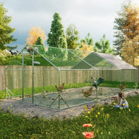 HKM-9476413 Large Walk-in Chicken Coop with Galvanized Wire, Waterproof and UV-Resistant Cover, 10' L x 20' W x 6.56' H