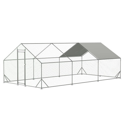 HKM-9476413 Large Walk-in Chicken Coop with Galvanized Wire, Waterproof and UV-Resistant Cover, 10' L x 20' W x 6.56' H