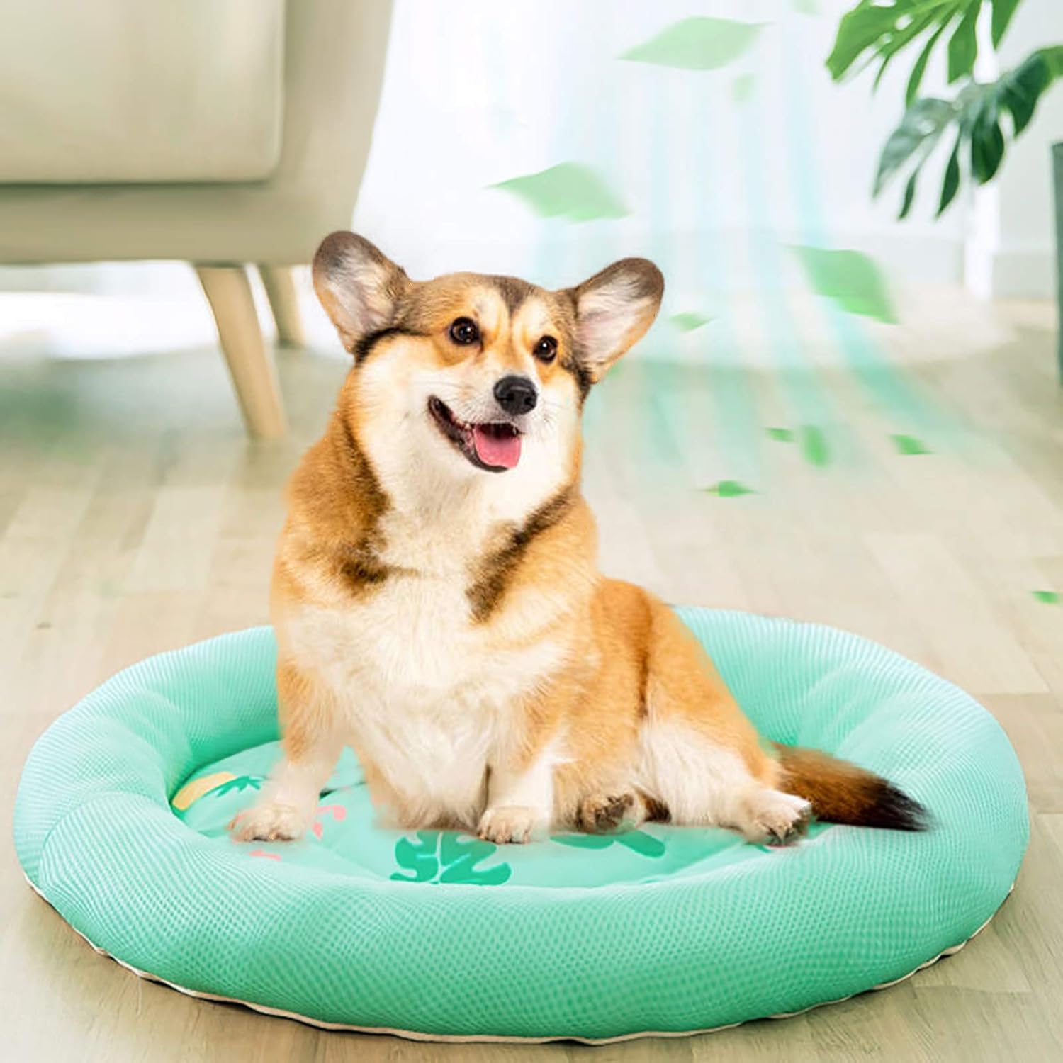 HKM-9478205 Cooling Dog Bed - Soft Summer Ice Pet Cushion, Round Breathable Mat with Waterproof Cover and Non-Slip Bottom, Washable Design